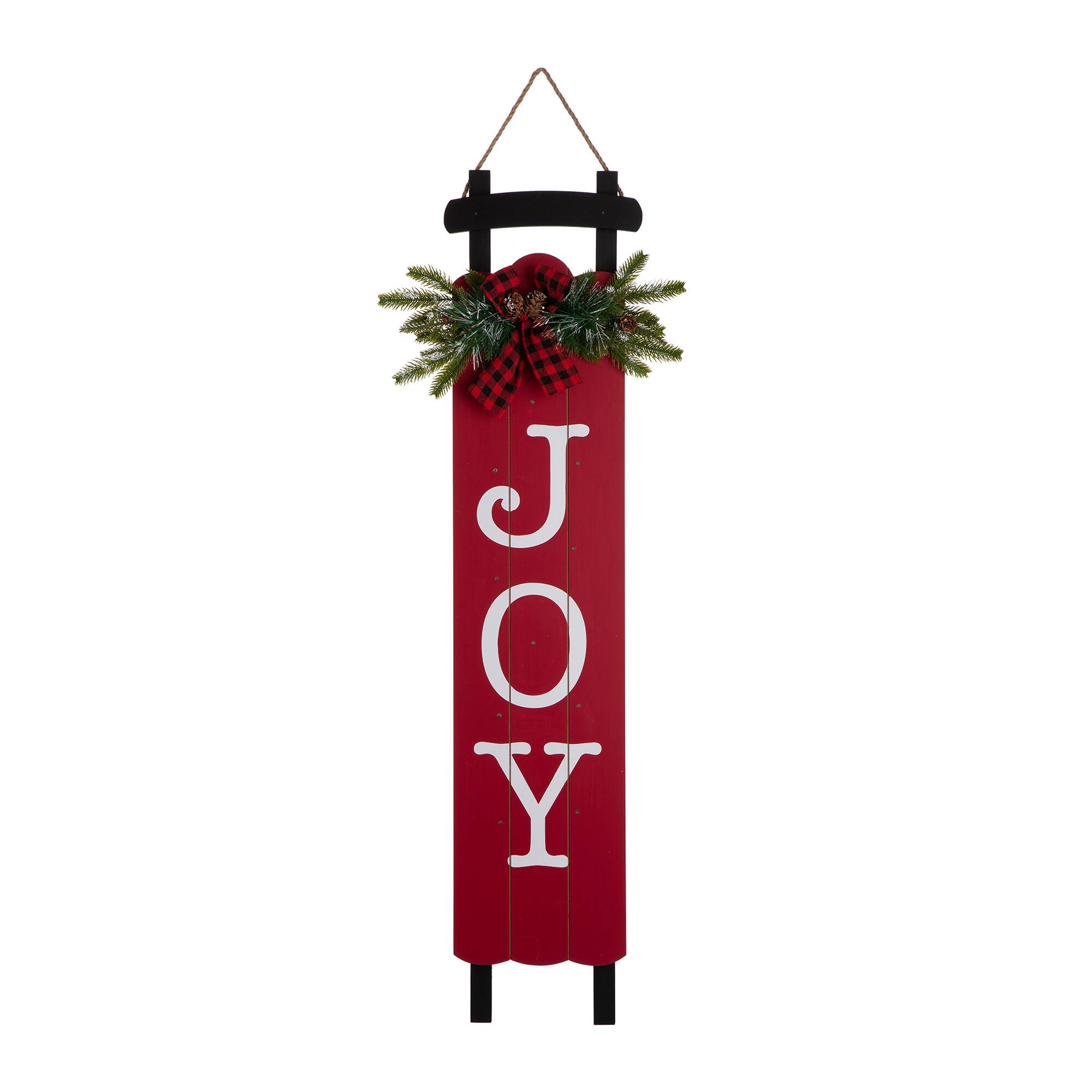 Glitzhome® 40" Lighted Wooden Sleigh JOY Porch Sign with Timer